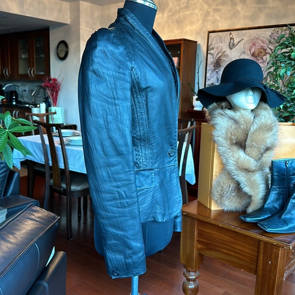 Just Cavalli Black Leather blazer jacket Small Size 40 quilted interior Y2K - Picture 2 of 14